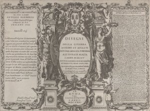 Frontispiz für Zeichnungen des Krieges, Belagerung und Angriff der türkischen Armee auf die Insel..., 1631 von Antonio Francesco Lucini