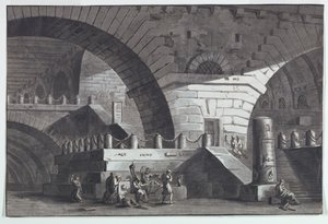 Bühnenbild, Gefängnisinneres mit dem Tod des Sokrates von Antonio Giuseppe Basoli