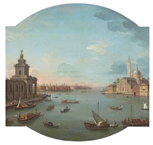 Blick auf San Giorgio Maggiore, Venedig, mit der Punta della Dogana im Vordergrund von Antonio Joli