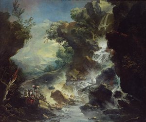 Landschaft mit Wasserfall, ca. 1700-07 von Antonio Marini