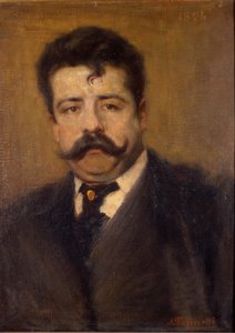 Porträt von Ruggero Leoncavallo. Italienischer Komponist (1858 - 1919) Gemälde von Antonio Pasinetti (1863-1940). von 1894. Museo della Scala in Mailand