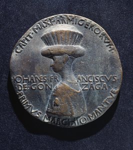 Bronzemedaille von Gianfrancesco Gonzaga (1395-1444), Vorderseite, entworfen von Antonio di Puccio Pisano, bekannt als Pisanello (ca. 1395-1455), Durchmesser 10,20 cm