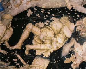 Ritterliches Thema (Detail) aus dem Turnier-Schlacht von Louvezerp, von Antonio Pisanello