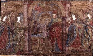 Die Verkündigung an Zacharias, Wandteppich, der Szenen aus dem Leben von St. Johannes dem Täufer darstellt von Antonio Pollaiuolo
