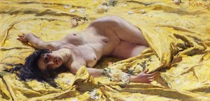 Nackt auf gelben Laken von Antonio Rizzi