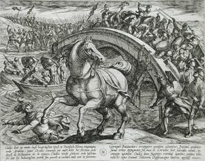 Civilis gezwungen, abzusteigen und den Fluss zu durchschwimmen von Antonio Tempesta