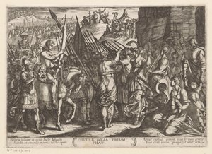 David kehrt triumphierend mit dem Kopf von Goliath zurück