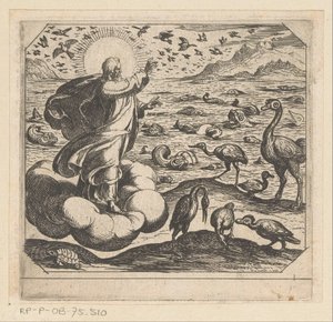 Gott erschafft die Vögel und die Fische