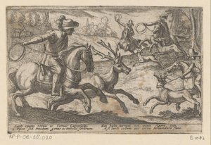 Jäger fangen Hirsche mit Seilen (Diverse Jagd- und Kampfszenen, Venationes Ferarum, Avium, Piscium Pugnae bestiariorum: et mutuae bestiarum) von Antonio Tempesta