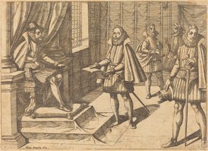 Philipp II. von Spanien auf seinem Thron von Antonio Tempesta
