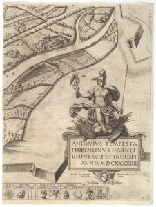 Plan der Stadt Rom. Teil 12 mit der südwestlichen Grenze der Stadt und einem großen Car..., 1645 von Antonio Tempesta