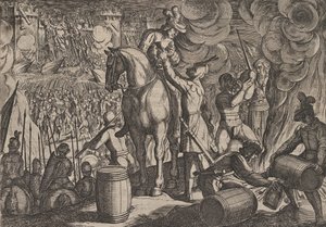 Platte 13: Angriff auf die römische Festung bei Nacht, aus Der Krieg der Römer gegen die Ba...