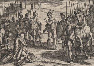 Tafel 15: Civilis verhandelt mit einem römischen Kommandanten, aus Der Krieg der Römer gegen die ..., 1611