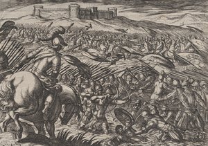 Tafel 29: Civilis überflutet das Land, indem er die Deiche verteidigend bricht, aus Der Krieg der R... , 1611 von Antonio Tempesta