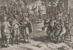 Tafel 2: Die Römer nehmen alte niederländische Männer als Geiseln und verführen junge, aus Der Krieg...