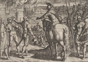 Tafel 34: Die Römer brennen das niederländische Land nieder, aus Der Krieg der Römer gegen die..., 1611