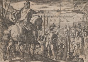 Tafel 3: Alexander unterrichtet seine Soldaten, aus Die Taten Alexanders des Großen, 1608 von Antonio Tempesta