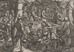 Platte 4: Civilis erzählt den niederländischen Ältesten, dass sie wie Sklaven von den Römern behandelt werden, 1611 von Antonio Tempesta