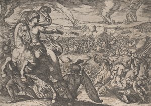 Tafel 6: Darius flieht vom Schlachtfeld, aus Die Taten Alexanders des Großen, 1608 von Antonio Tempesta