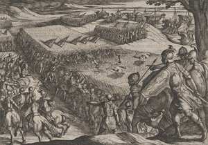 Tafel 6: Römer besiegt in der Nähe des Rheins, aus Der Krieg der Römer gegen die Bataver von Antonio Tempesta