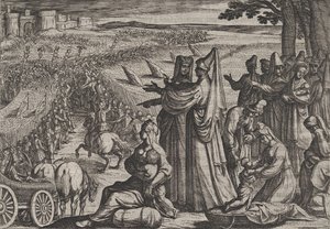 Tafel 8: Frauen und Kinder beobachten Civilis, der gegen die Römer kämpft, aus Der Krieg der Römer..., 1611