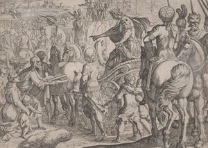 Tafel 9: Alexanders triumphaler Einzug in Babylon, aus Die Taten Alexanders des Großen, ..., 1608 von Antonio Tempesta