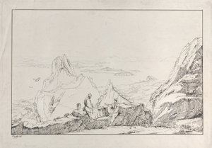 Gebirgslandschaft mit zwei Männern im Vordergrund, 1828 von Antonio Vianello