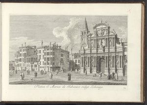 Ansicht des Campo Santa Maria Zobenigo in Venedig (Area S. Rocchi cum ejusdem Templo et Schola) (Urbis Venetiarum prospectus celebriores)