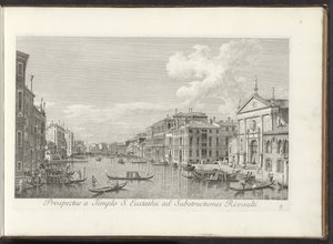 Ansicht des Canal Grande und der Kirche San Stae in Venedig (Prospectus a Templo S. Eustathii ad Substructiones Rivoalti) (Urbis Venetiarum prospectus celebriores) von Antonio Visentini