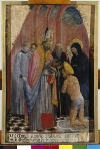 Der Heilige Ambrosius tauft den Heiligen Augustinus, ca. 1441 (Tempera auf Holz)