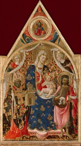 Madonna und Kind, mit einem Bischof, Johannes dem Täufer und Engeln, frühes 15. Jahrhundert