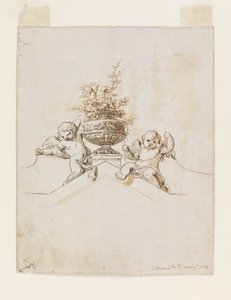 Zwei Putti neben einer Vase mit Blumen von Antonio di Dominici
