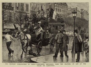 Die Militärische Einberufung in Paris, Wehrpflichtige kehren von der Auslosung im Palais de L
