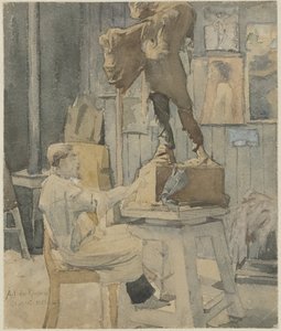 Jan Toorop in einer Bildhauerwerkstatt von Antoon Derkinderen