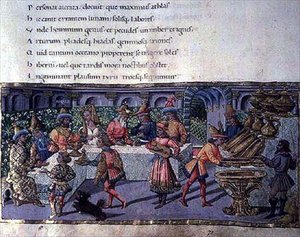 Ms 492 f.75 Bankettszene, aus der Aeneis von Apollonio di Giovanni di Tommaso