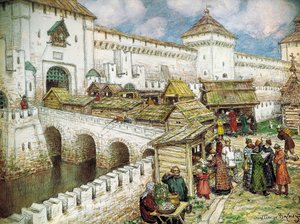 Buchläden auf der Christus-Erlöser-Brücke, 1916 von Appolinari Mikhaylovich Vasnetsov