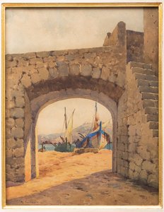 Gewölbe mit Hafen und Booten