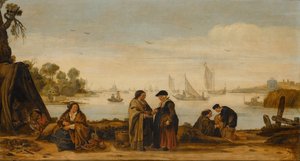 Flusslandschaft mit Frauen, die die Hand lesen
