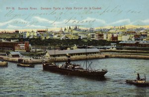Norddock und Teilansicht der Stadt, Buenos Aires, Argentinien von Argentinian Photographer