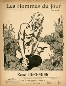 Titelblatt von „Les Hommes du jour“, Satirisch in Schwarz-Weiß, ca. 1909: Zensur - Berenger Rene (1830-1915) - Illustration von Aristide Delannoy (1874-1911) von Aristide Delannoy