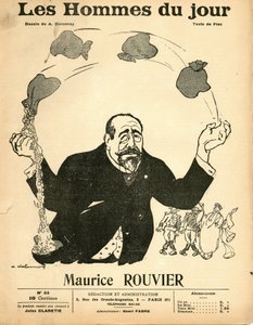 Titelblatt von „Les Hommes du jour“, ca. 1906 - Illustration von Aristide Delannoy: Silber - Rouvier Maurice - Jonglieren