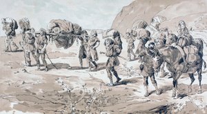 Träger, die Waren in Körben auf ihren Rücken tragen von Armand Jean Heins