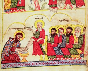 Ms 404 fol.7v Christus wäscht die Füße der Jünger, 12.-13. Jahrhundert von Armenian School