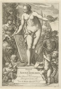 Personifikation der Malerei auf einem Sockel von Arnold Houbraken