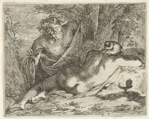 Schlafende Nymphe von einem Satyr beobachtet von Arnold Houbraken