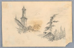 Skizze von Kirchturm und Dach