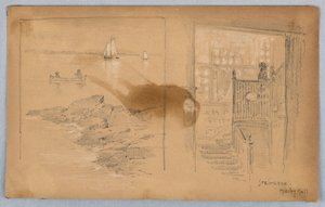 Skizze von Landschaft und Treppe von Arnold William Brunner