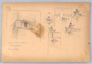 Skizze von Menschen beim Kanufahren und Fenster von Arnold William Brunner