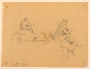 Zwei Skizzen eines sitzenden Mannes auf Felsen in San Remo von Arnold William Brunner