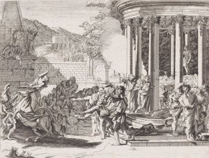 Sinorix wird nach der Vergiftung aus dem Tempel getragen, 1650-1700 von Arnold van Westerhout.